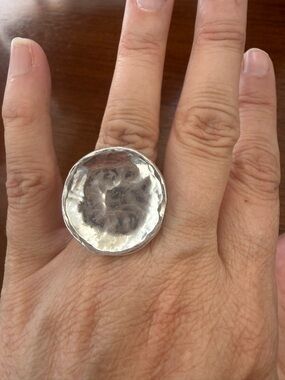 Vintage Handcrafted Hammered Sterling Silver Chunky Statement Ring - Round